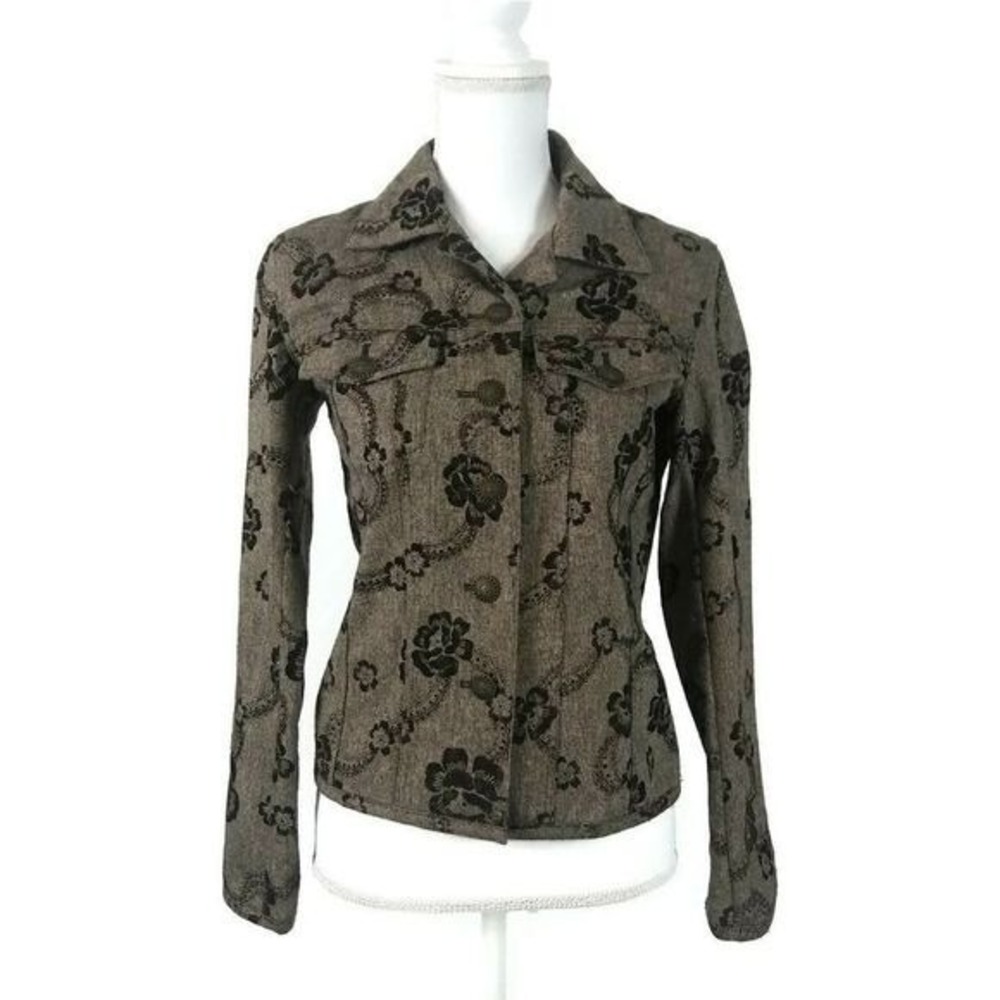 ACORN Women's XS Burnout Collared buttoned Floral Button‎ Down Wool Blend Jacket